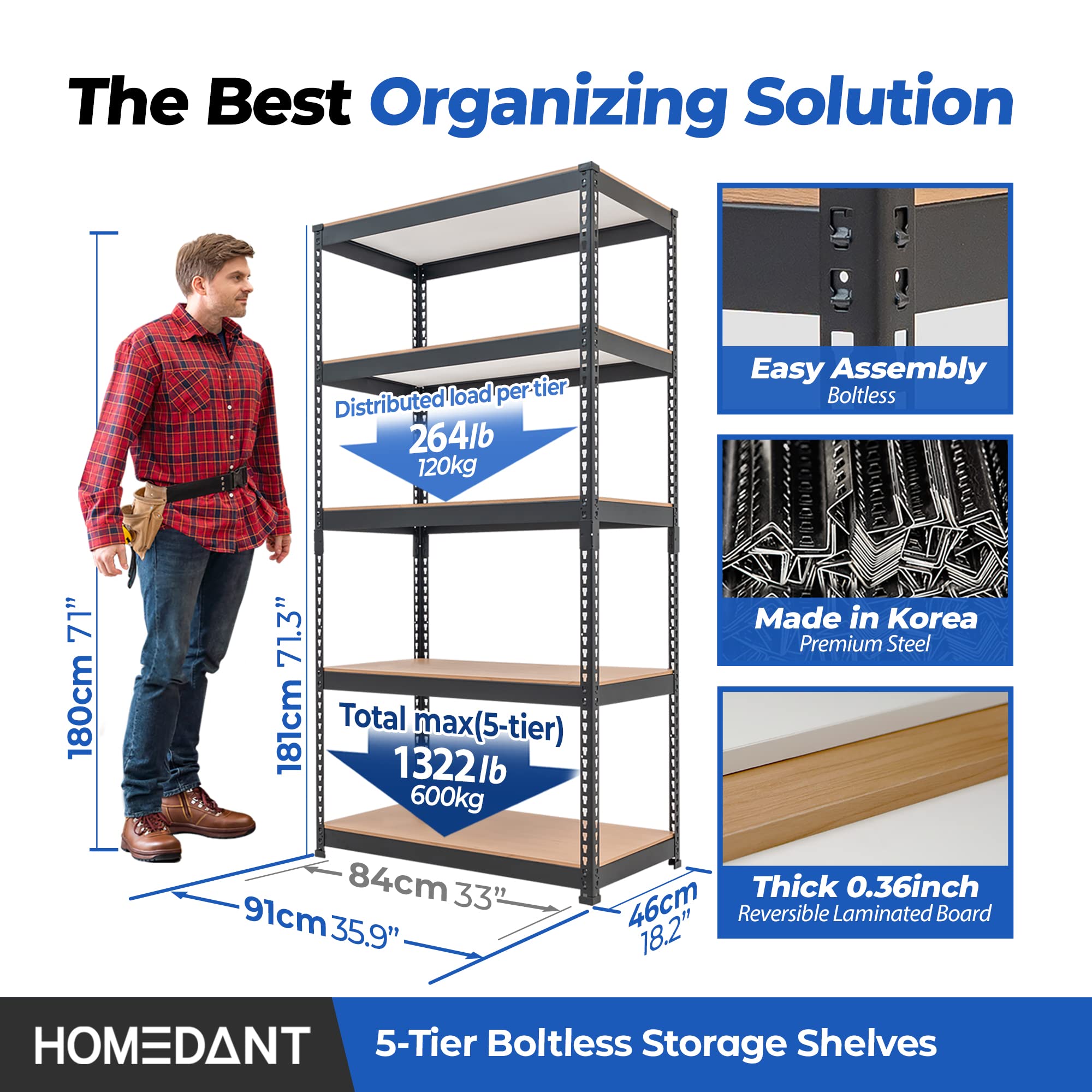 Lamination Rack Mua HOMEDANT 5 Tier Laminated Metal Shelving Unit Adjustable Garage ...