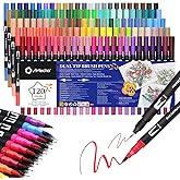 Artecho 120 Colors Markers for Adult Coloring Books, Dual Tip Markers for School, Fine and Brush Tip for Adults Coloring Books, Calligraphy, Drawing, Sketching