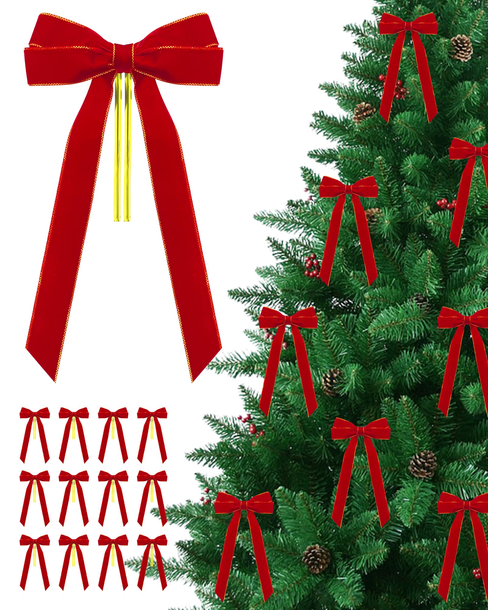 Photo 1 of 12 Pcs Velvet Bows for Christmas Tree,Red Christmas Ornaments for Tree Home Thanksgiving Party Front Door Wreath Holiday Decor