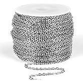 [66 Feet/ 20M] Stainless Steel Chain Bulk, 2mm 304 Stainless Steel Chains Flat Cable Link Chain Bulk for Jewelry Making DIY Craft