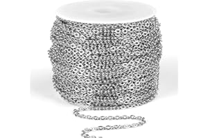 CADIKEZ [66 Feet/ 20M] Stainless Steel Chain Bulk, 2mm 304 Stainless Steel Chains Flat Cable Link Chain Bulk for Jewelry Making DIY Craft
