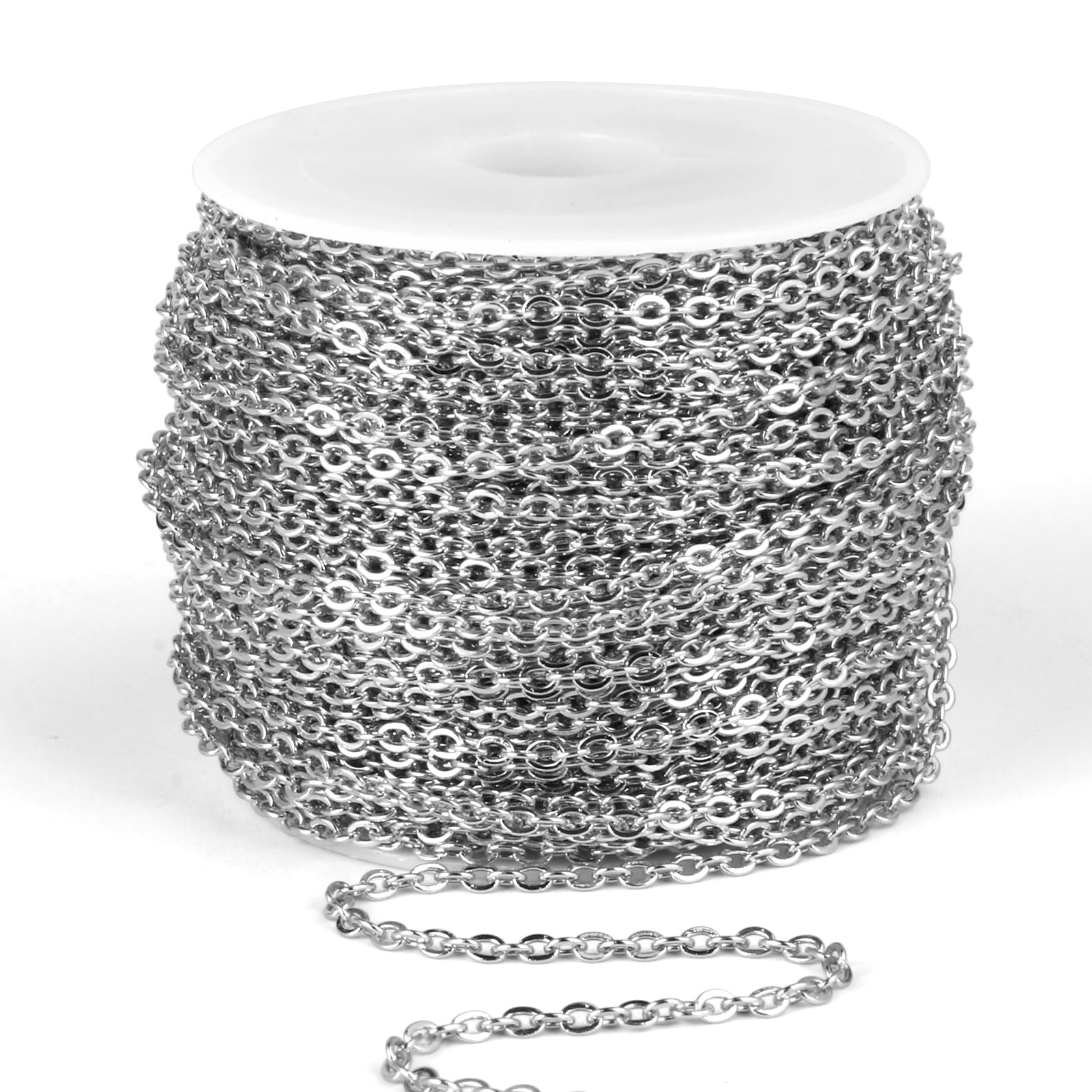 Photo 1 of [66 Feet/ 20M] Stainless Steel Chain Bulk, 2mm 304 Stainless Steel Chains Flat Cable Link Chain Bulk for Jewelry Making DIY Craft