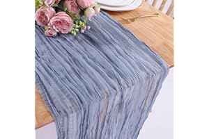 SAJOO Dusty Blue Cheesecloth Table Runner 13.3ft 1 PC Gauze Table Runners Long Boho Gauze Fabric Table Runner Rustic Sheer Table Runner for Wedding Decor Baby Bridal Shower Birthday Party Decorations