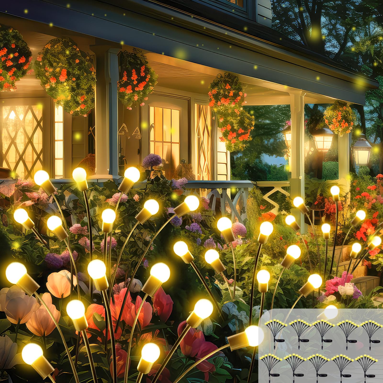 BOSSERN Solar Lights Outdoor Waterproof, 10 Pack Solar Garden Lights, Firefly Light Outdoor Waterproof, Twinkle Swaying Fairy Light for Yard Patio Pathway Garden Decoration (Warm White) Image