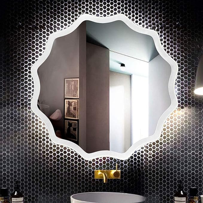 Illuminated Bathroom Mirror - Wall Mounted Round Lace Edge Sandblasting mirror 