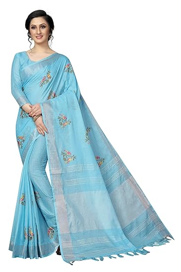 Women`s Linen saree with Blouse Piece(LinenLoveBird)