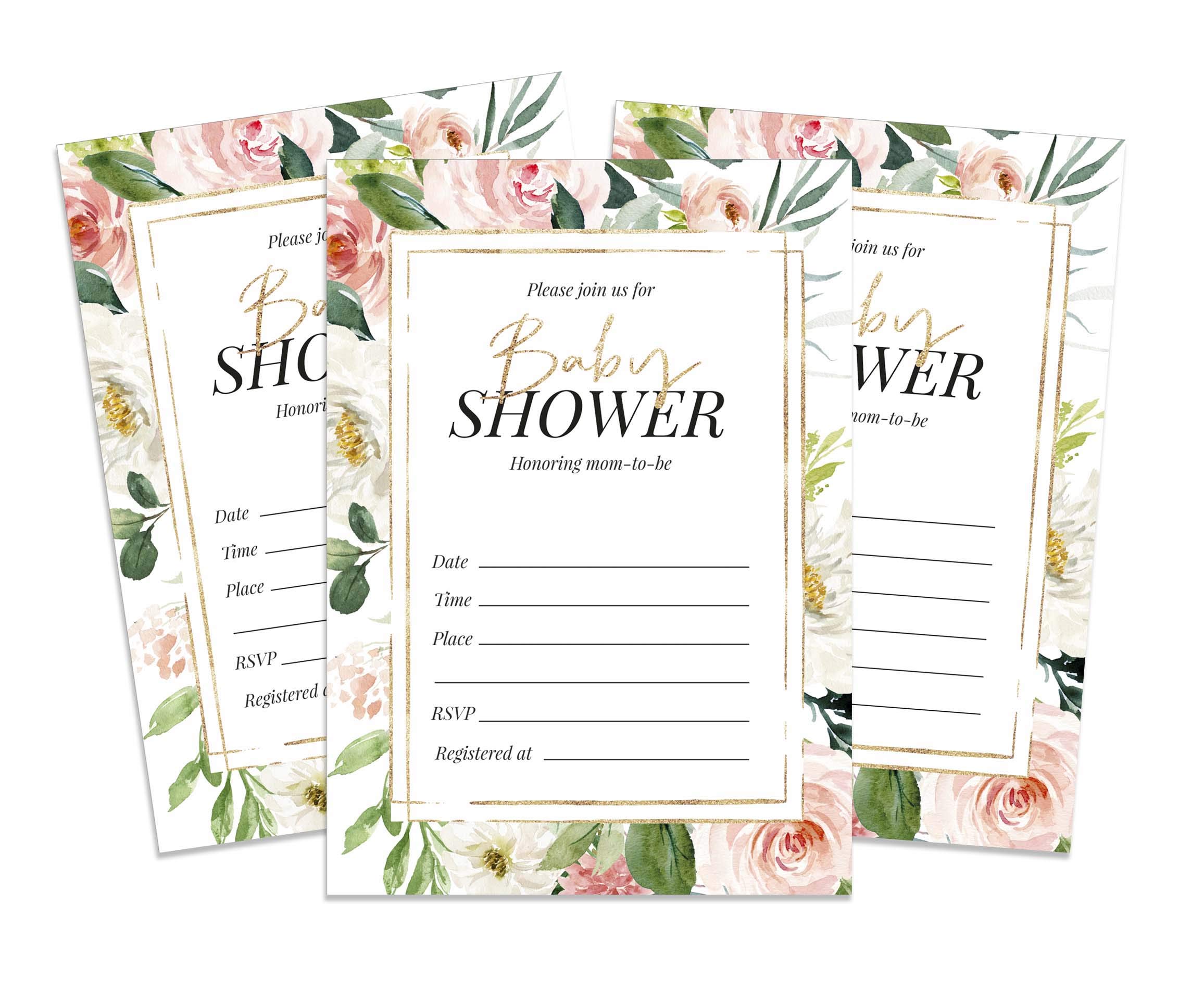 Inkdotpot 30 Floral Baby Shower Invitation Cards Gender Neutral Fill In Blank Invites