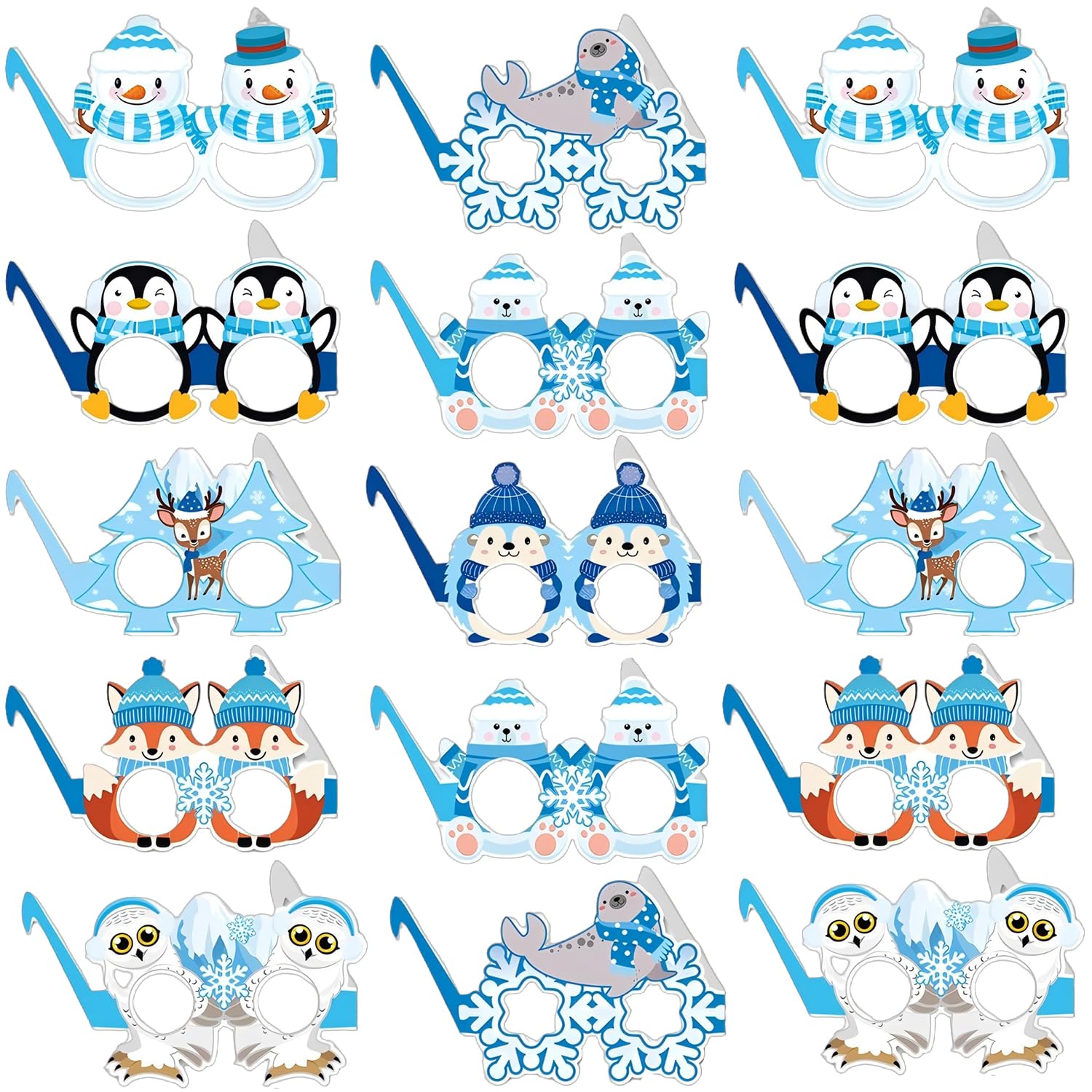 Doyomtoy 16Pcs Penguin Party Decoration, Winter Birthday Decoration Glasses, Snowman Eagle Deer Fox Penguin Paper Glasses Photography Props, Birthday Theme Supplies, Party Gifts, Christmas Gifts
