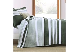 SahSahCasa Quilt King Size, King Quilt Set, Olive Green Quilt, 100% Cotton King Quilt Bedding Set Bedspreads, Lightweight Reversible Striped Bedspread for King Bed, All Season, Olive Green