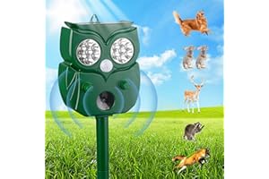 AMSQTO 2024 Ultrasonic Animal Repellent, Upgraded Outdoor Cat Solar Powered Squirrels Deterrent with Motion Sensor,Sound,LED Flashing,Waterproof Deer Repeller,Animal Repellent for Dog Bird Skunk Rabbit