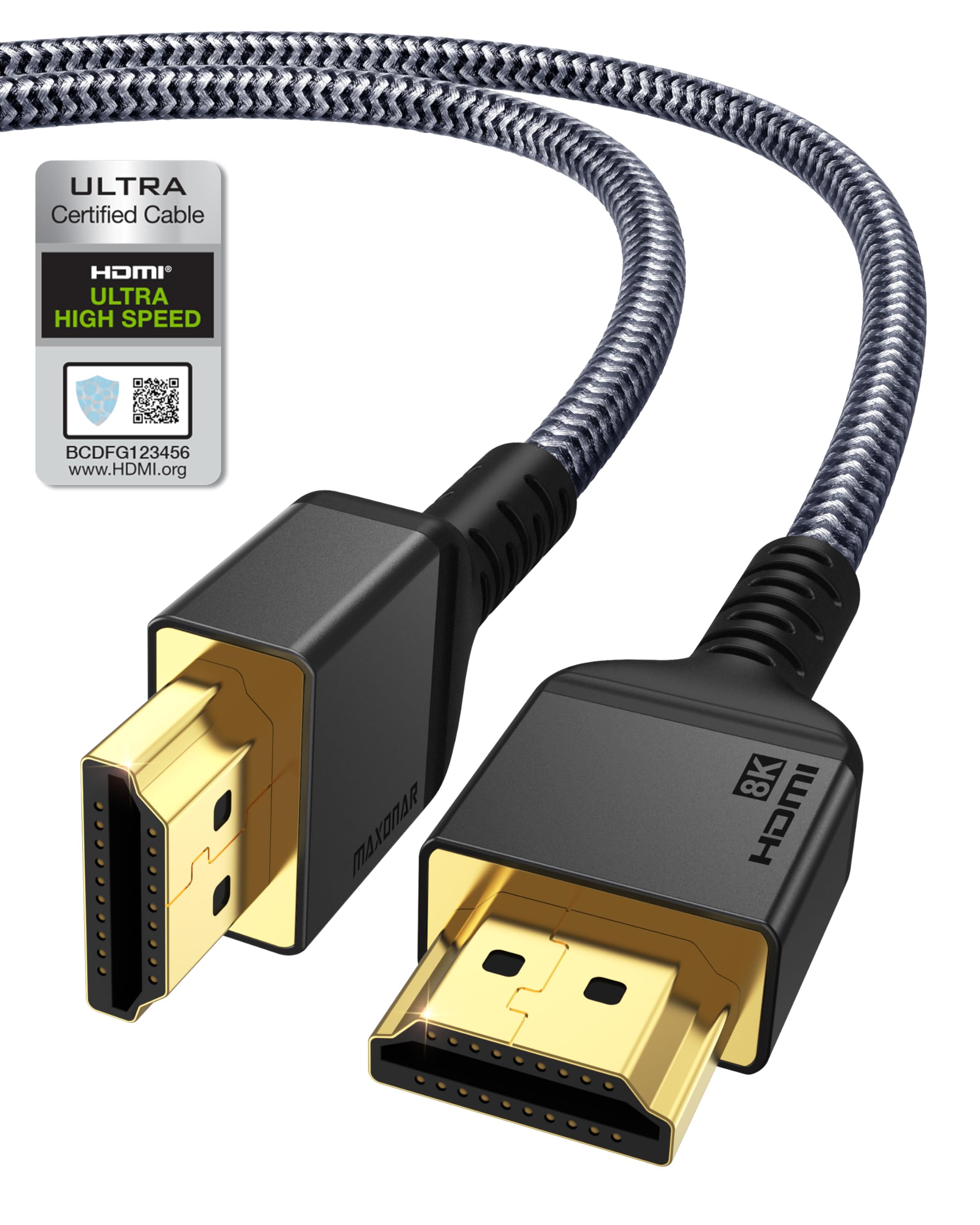 Maxonar 10K 8K Ultra High Speed HDMI® Cable 1m, (Certified) Ultra HD 48Gbps @120Hz 4K@120Hz eARC RTX 3090 HDR10 4:4:4 HDCP 2.2&2.3 Dolby Compatible with PS5,Xbox Series X,Roku/Fire/Sony/LG TV