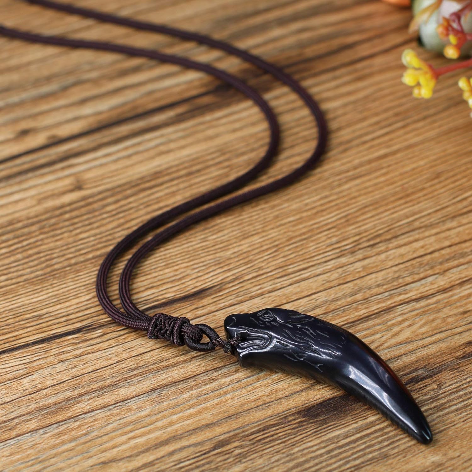 COAI Viking Jewelry Healing Crystal Black Obsidian Necklace, 70 cm - Image 5