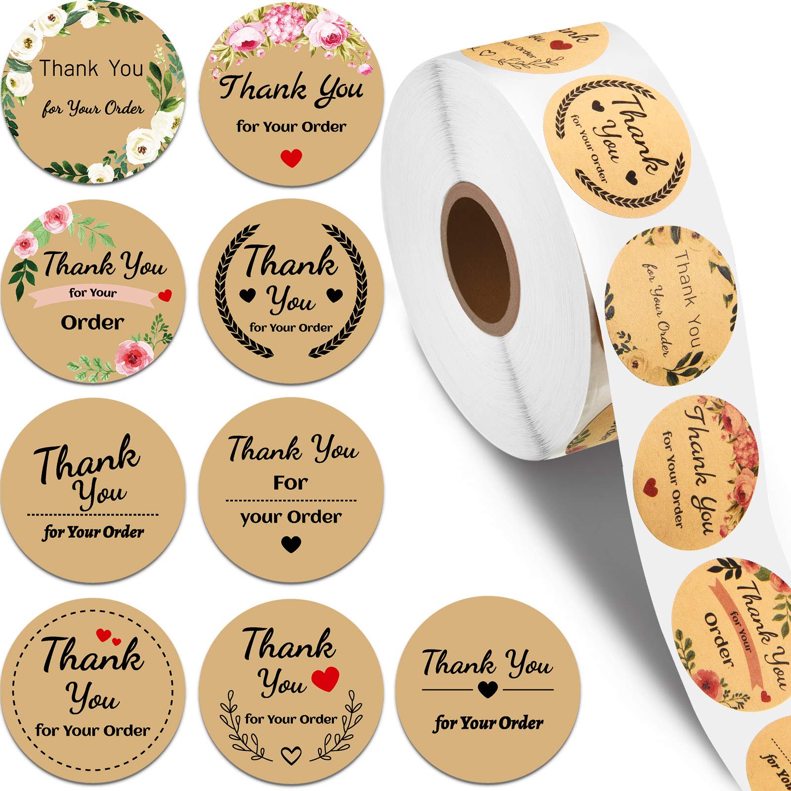 1000 Pieces Thank You for Your Order Stickers Decorative Business Stickers Thank You Stickers Round Circle Label Stickers for Envelope Bag Seals Party Supplies (Kraft Paper Color)