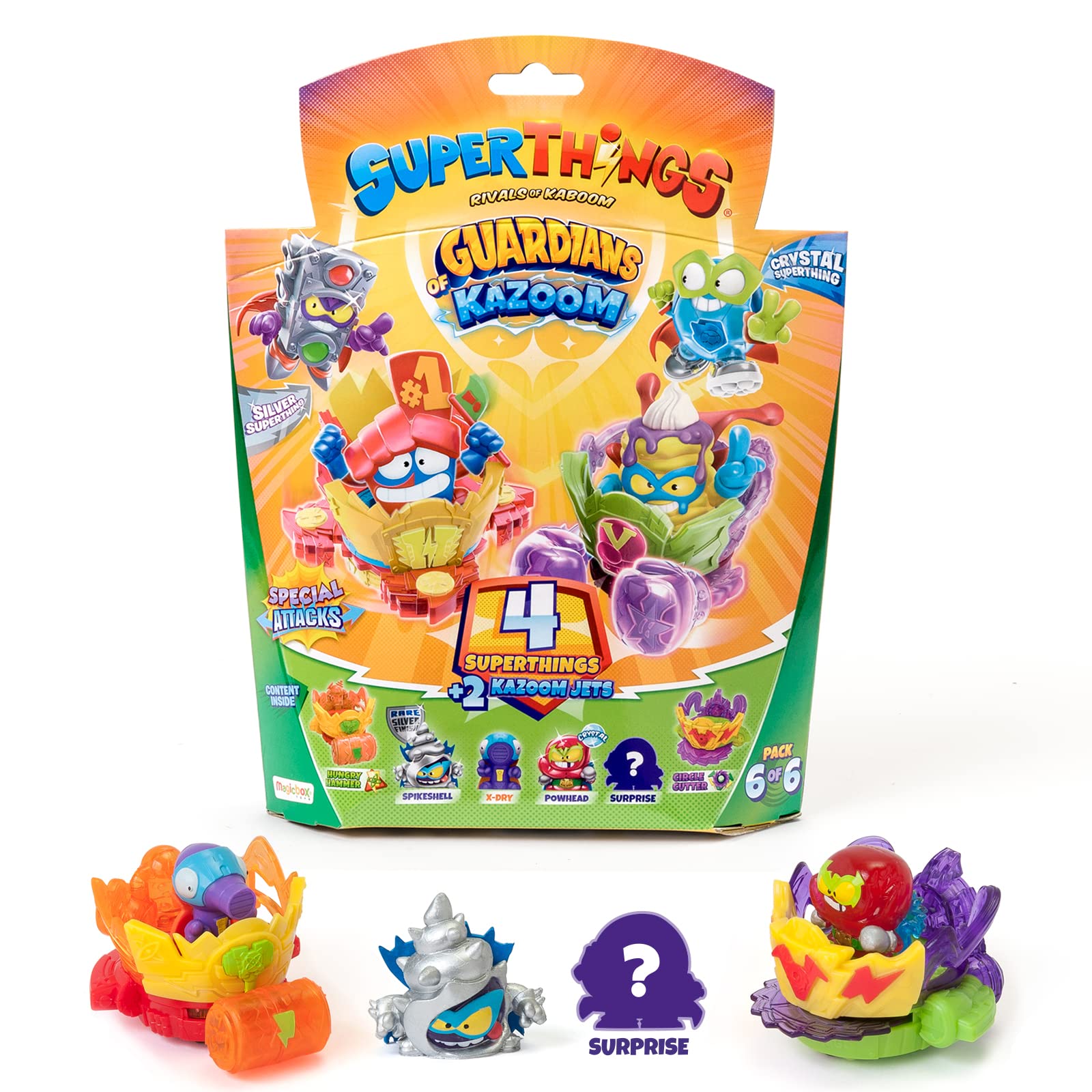 SUPERTHINGS RIVALS OF KABOOM - Series 9 - Guardians of Kazoom – Pack of 4 x SuperThings (Includes 1 silver captain) and 2 x Kazoom Jets - 6/6