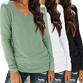 SUNBS 3 Pack Womens Long Sleeve Shirts V Neck Tops Loose Fit Causal Fall Fashion Outfits Trendy Clothes Winter 2025