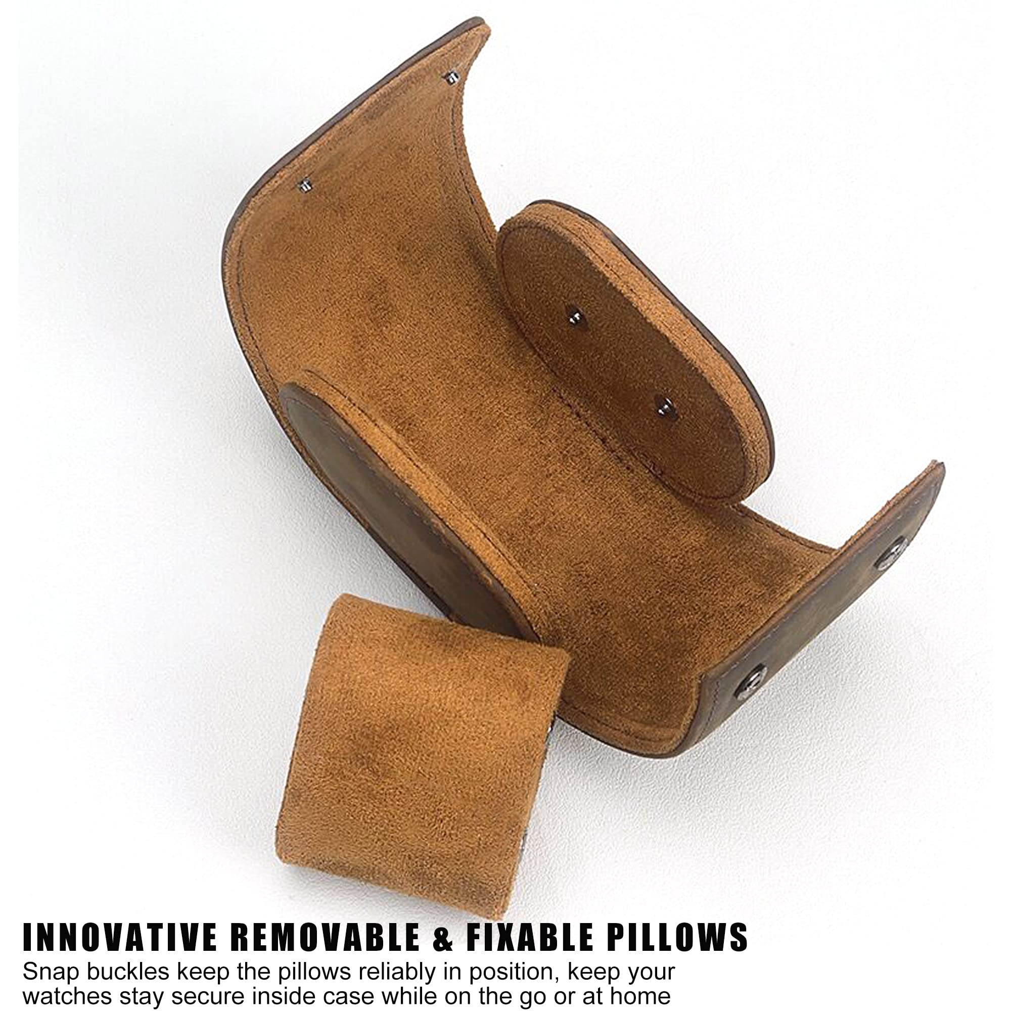 LONGJET CRAFTING THE CORE LJ Longjet Watch Roll Travel Case for Men Portable Watches Organizer Box with Removable Velvet Pillow Holder (1 Slot Coffee/Genuine Leather)