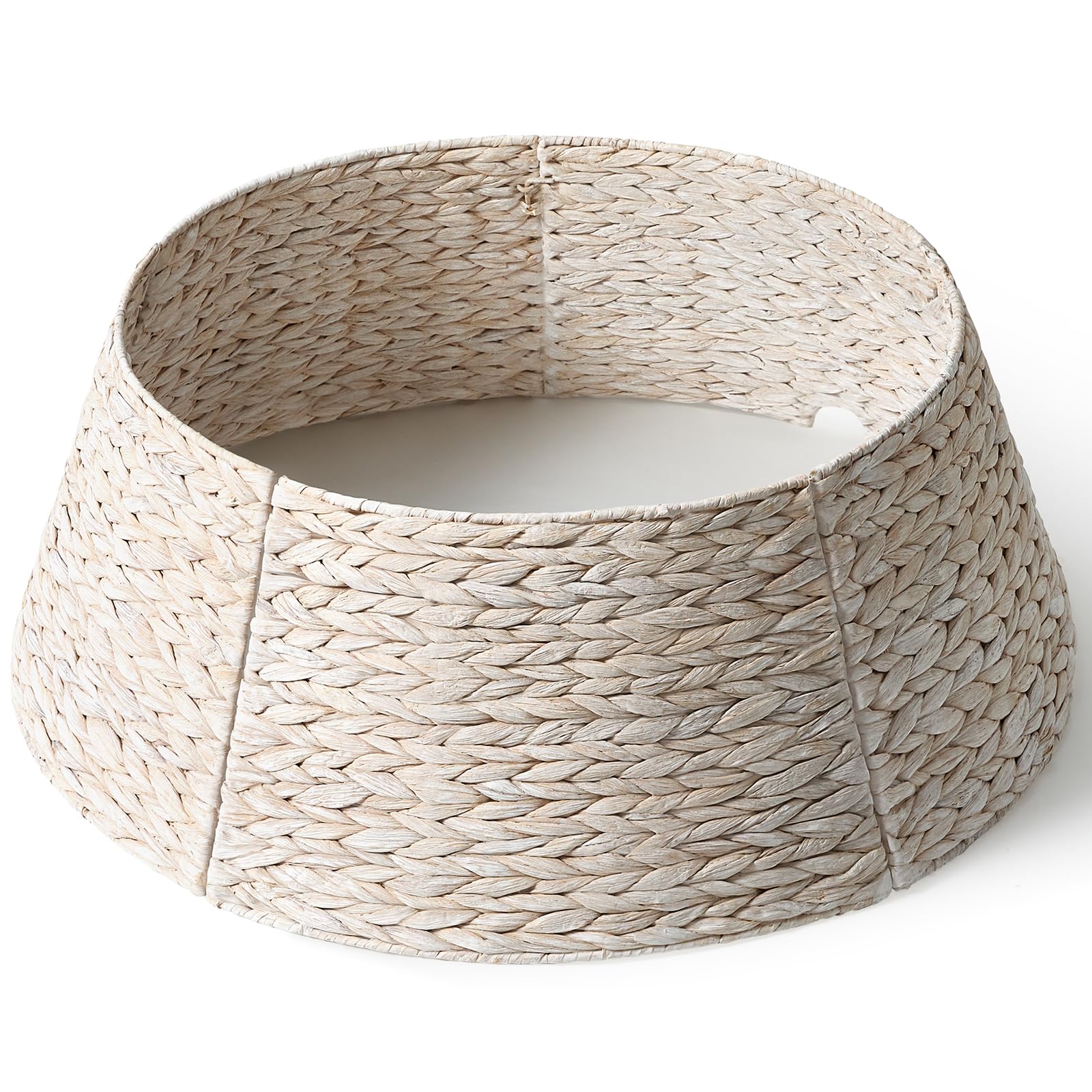 Photo 1 of 28in Christmas Tree Collar - Woven Hyacinth Tree Collars for Artificial Trees - Rattan Rustic Farmhouse Basket for Tree Base Cover with Cord Cut-Out for 6ft 7.5ft Tree (Washed White)