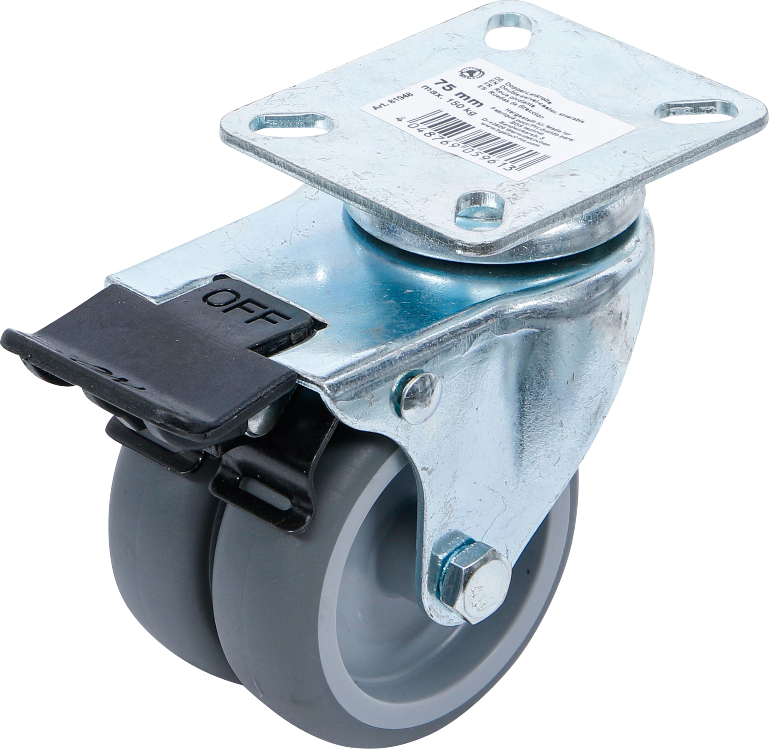 BGS Diy 81948 | Double-Swivel-Castor, steerable | with Brake | Ø 75 mm