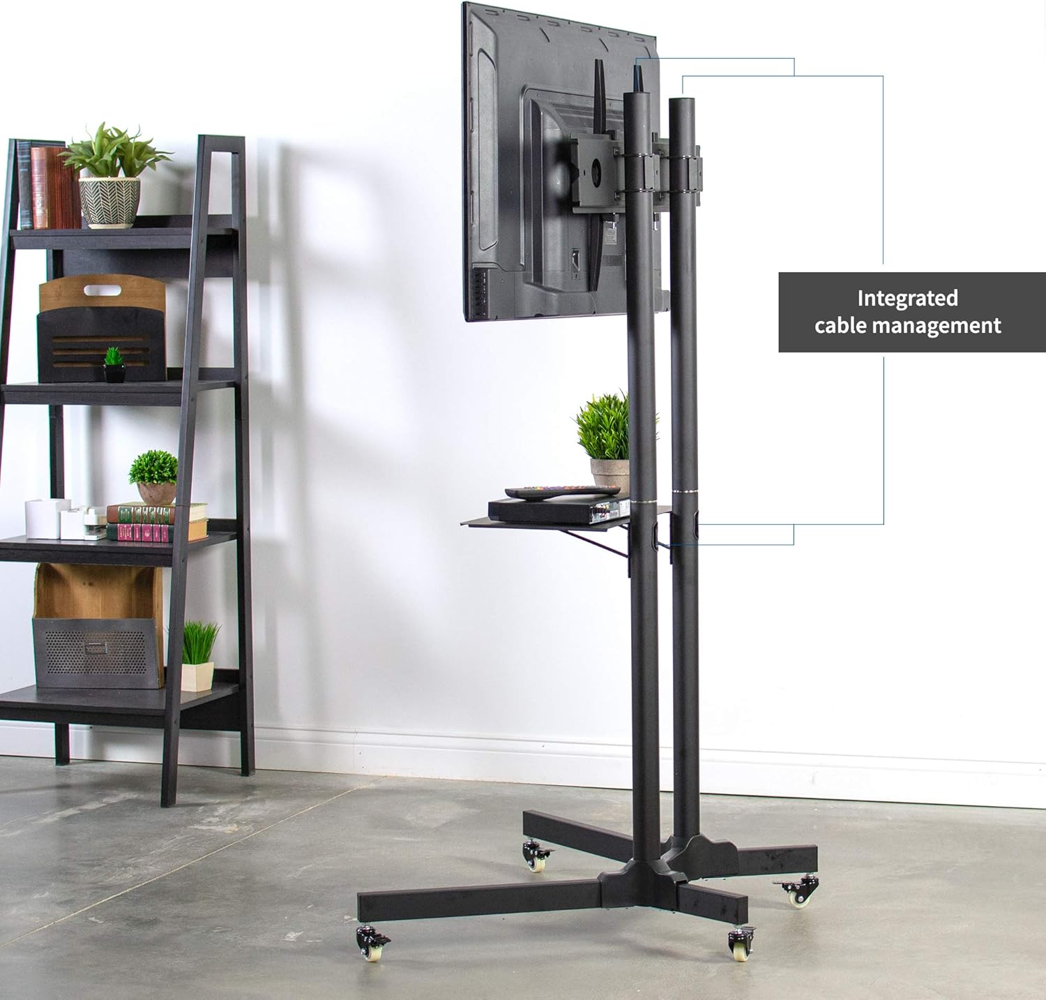 VIVO Mobile TV Cart for 32-65 inch LCD LED Plasma Flat Panel Screen TVs up to 110 lbs, Pro Height Adjustable Rolling Black Stand with Laptop Shelf & Locking Wheels - Max VESA 600x400 (STAND-TV03E) : Office Products