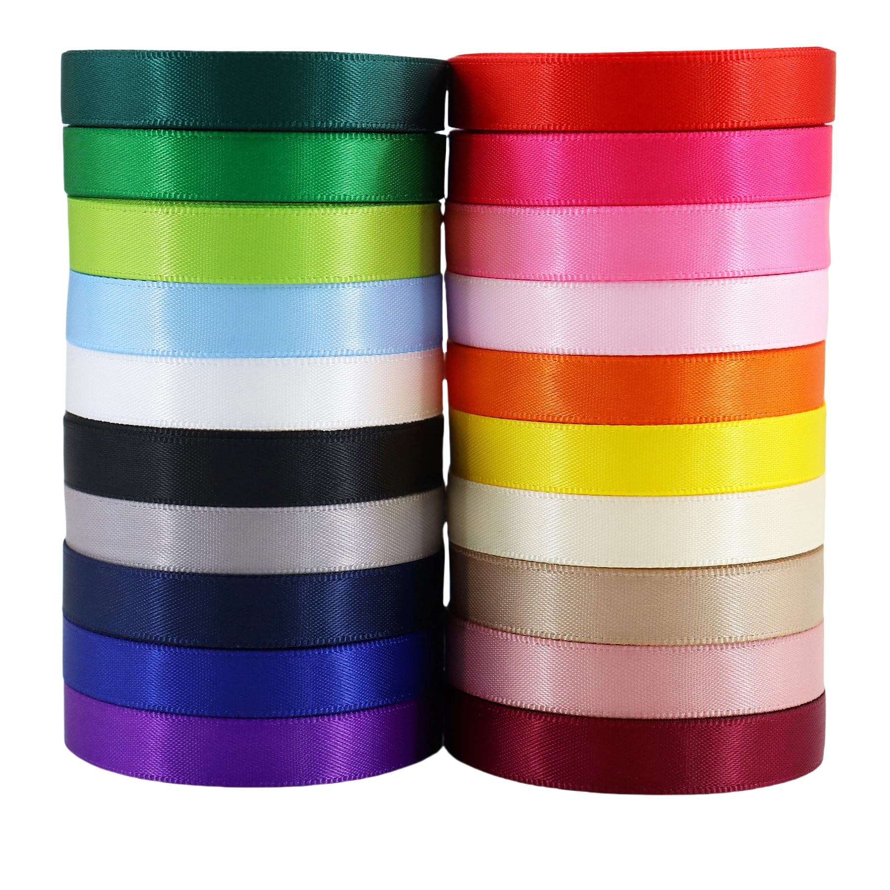 Photo 1 of 3/8 Inch Wide Solid Color Double Sided Polyester Satin Ribbon 20 Colors X 2 Yard Each Total 40 Yds Per Package