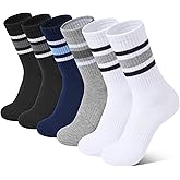 Somaibo 6 Pairs Kids Boys Girls Socks Athletic Basketball Soccer Football Cotton Crew Sock with Retro Stripes