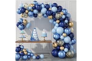 97PCS Navy Blue Balloon Garland Arch Kit, Metallic Blue and Macaron Blue Balloons, Gold Confetti and Metallic Gold Balloons A