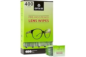OPTIX 55 Eyeglass Cleaner Lens Wipes - 400 Pre-Moistened Individual Wrapped Eye Glasses Cleaning Wipes | Glasses Cleaner Safely Cleans Glasses, Sunglasses, Phone Screen, Electronics & Camera Lense| Streak-Free