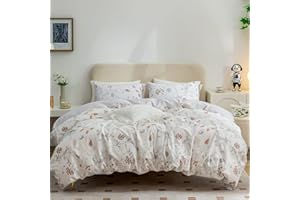 COTTONLIFE Queen Floral Duvet Cover, Soft 100% Cotton 3 Pieces Queen Floral Bedding Sets for Girls, Branches Floral Fresh Chic Garden Style Floral Reversible Pattern Duvet Cover Queen with Zipper Closure