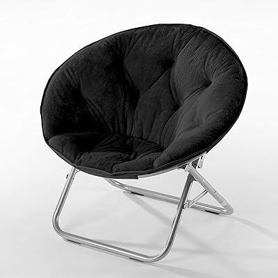 Urban Shop Faux Fur Saucer Chair with Metal Frame, One Size, Black