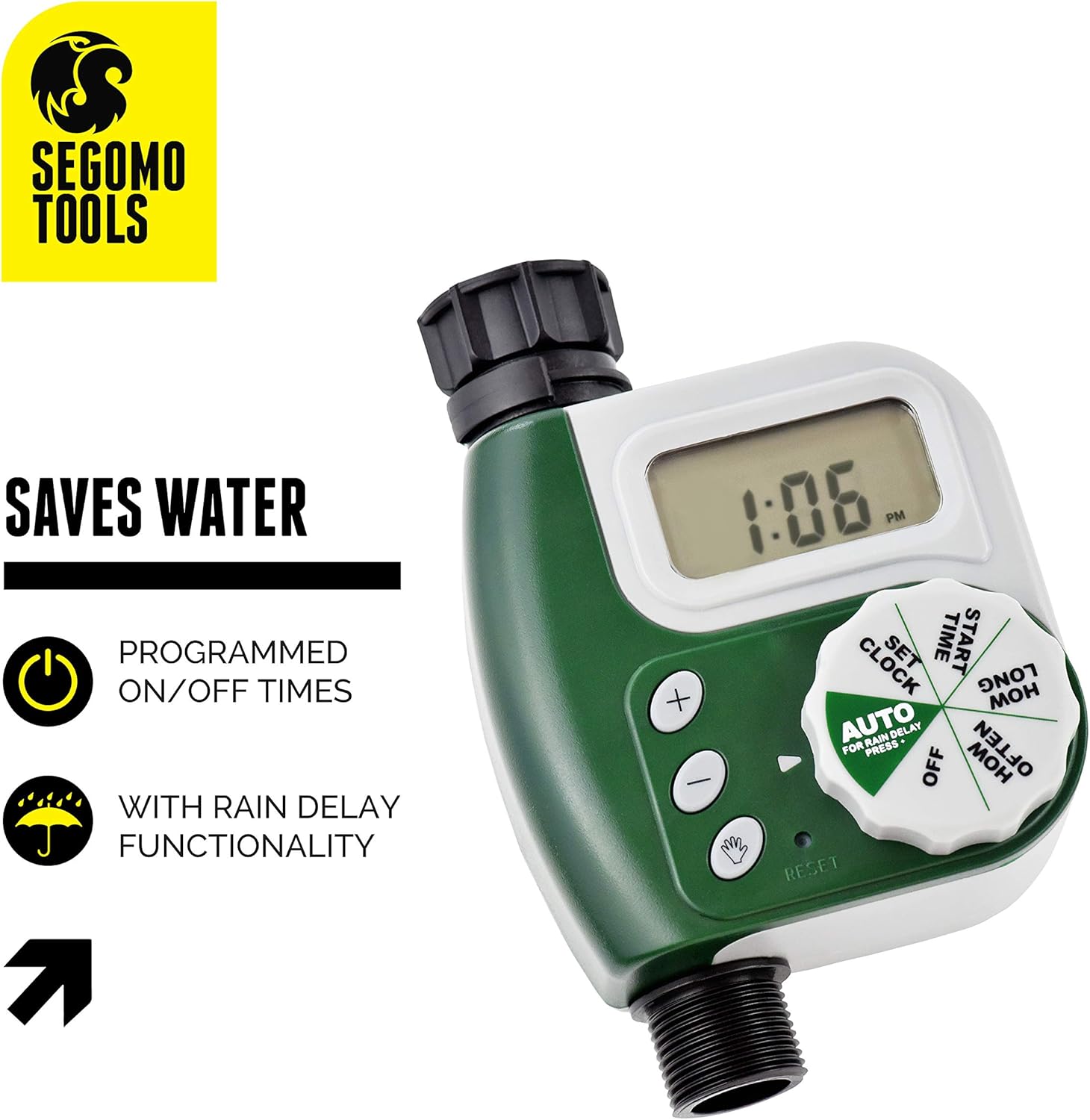 Segomo Tools Programmable and Weatherproof Single Outlet Hose Faucet Digital Watering Timer - WT1: Home & Kitchen