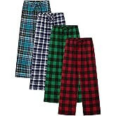 Motarto 4 Pack Boys Soft Pants Micro Fleece Kids Christmas Plaid Pants Elastic Waistband with Pockets Drawstring