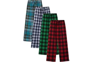 Motarto 4 Pack Boys Soft Pants Micro Fleece Kids Christmas Plaid Pants Elastic Waistband with Pockets Drawstring