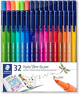 Staedtler 323 TB32 Fasermaler triplus color ergonomische Dreikantform, stabile Spitze, leicht auswaschbar, Etui mit 32 farblich sortierten malern, Strichbreite 1.0 mm