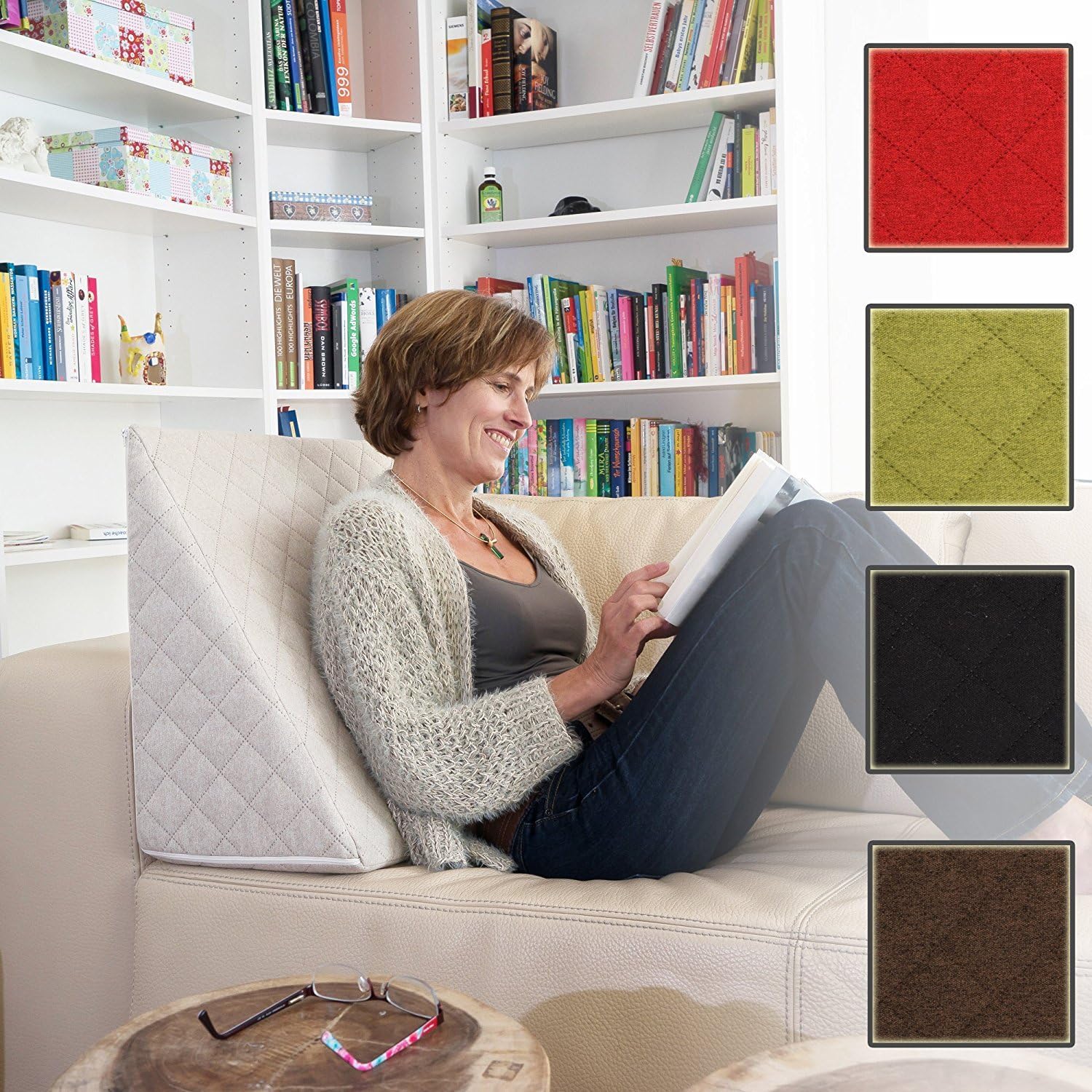 The Amazing Wedge for your Living- or Bed Room, Reading Pillow for Relaxed Sitting. 5 Uni-Colours for Trendy Room Design by Sabeatex (Beige)