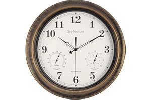 SkyNature Outdoor Clocks Waterproof, Large Outdoor Clock and Thermometer, Silent Wall Clocks Battery Operated, 18 Inch Decorative Rustic Farmhouse Wall Clock for Patio - Bronze