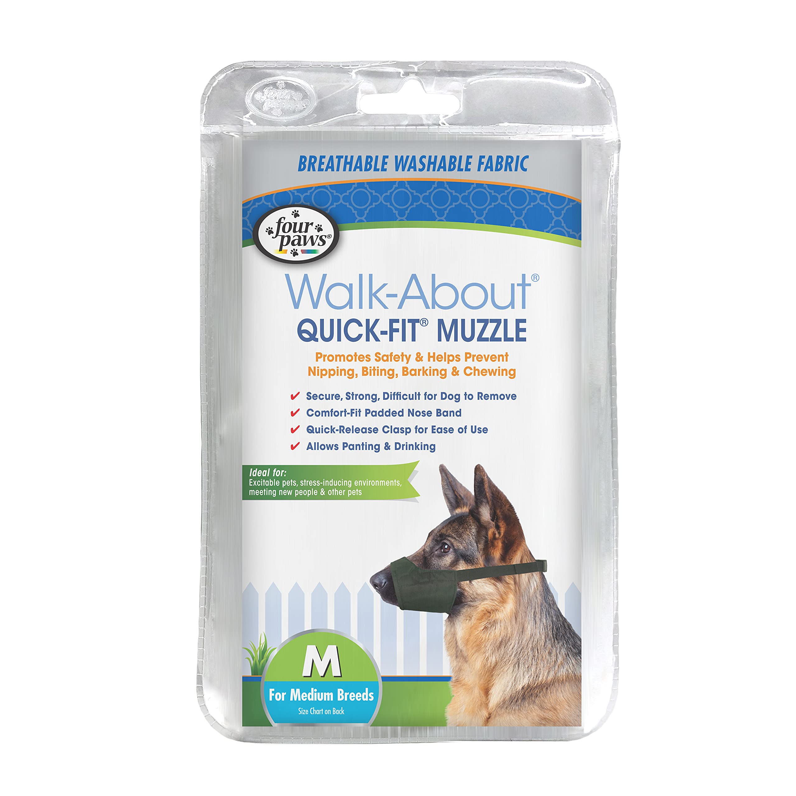 Four Paws Walk-About Quick-Fit Adjustable Dog Muzzle for Medium Dogs, Washable & Breathable, Black, 1 Count — image 1