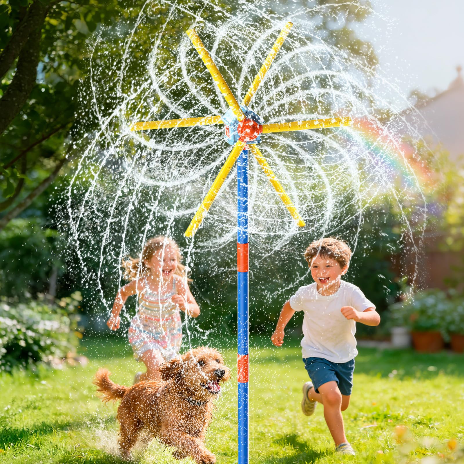 VATOS 59" Windmill Water Sprinkler Outdoor Yard Toy for Kids, New Upgrades Double-Sided with 6 Blades, 54 Spray Nozzles, 360° Spining Splash Summer Fun Play for Boys, Girls, Pets and Lawn Watering
