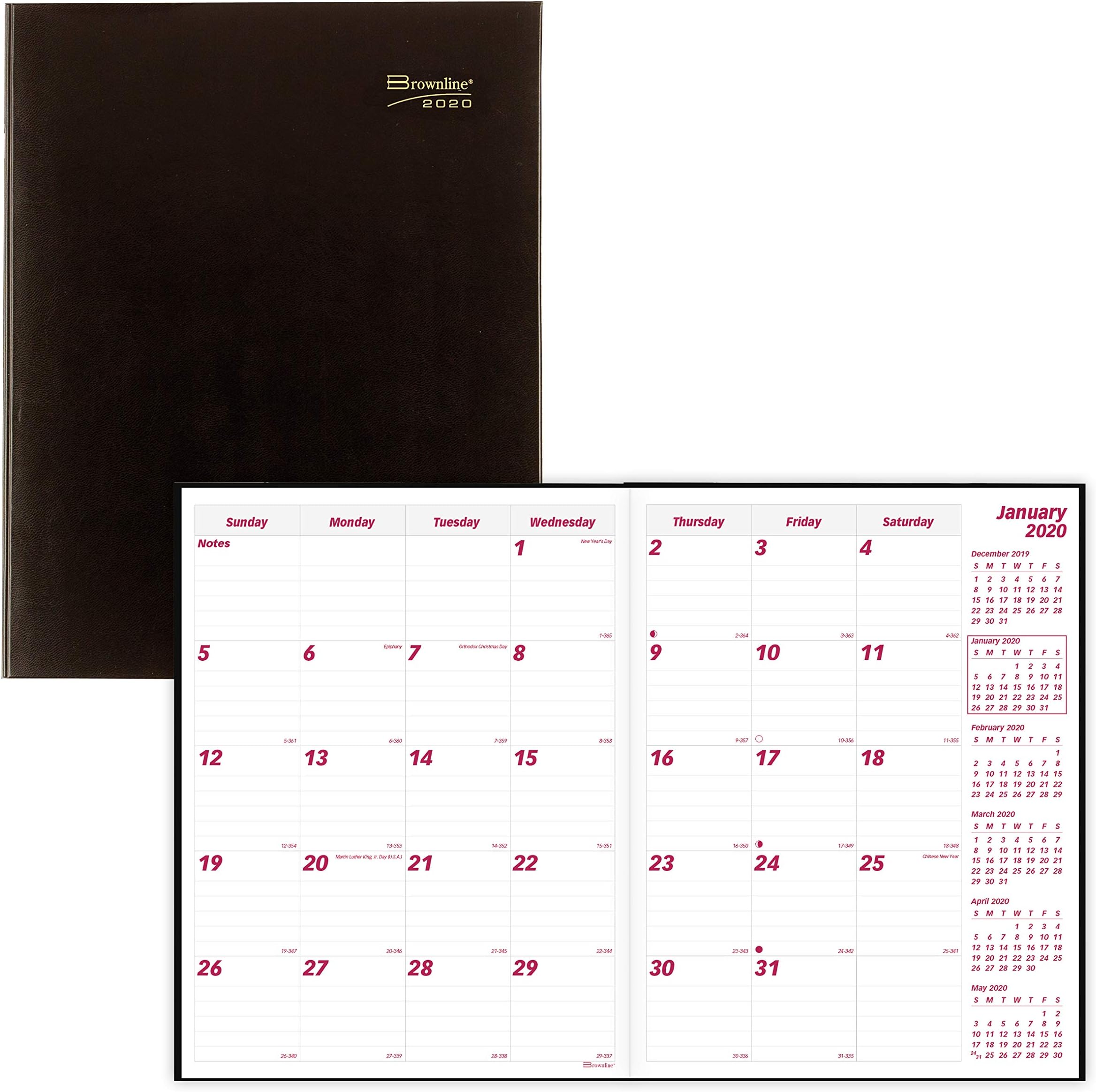 Brownline 2020 Monthly Planner, 14 Months (Dec 2019-Jan 2021), Black, 10.75 x 8.5 Inches (CB450.Blk-20), Black with Vinyl Cover