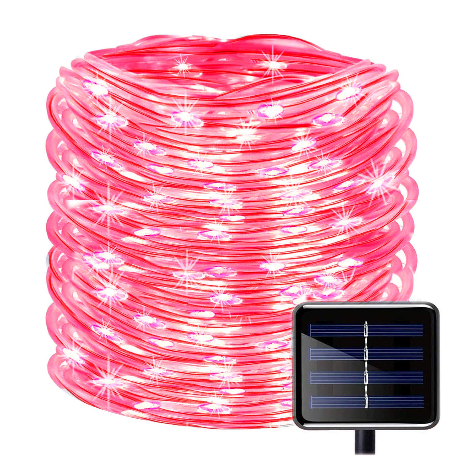 KINGCOO 100 LEDs Solar Rope String Lights, Waterproof 39ft/12M Copper Wire Outdoor Tube Fairy String Lights for Christmas Garden Yard Path Fence Tree Backyard (Red)