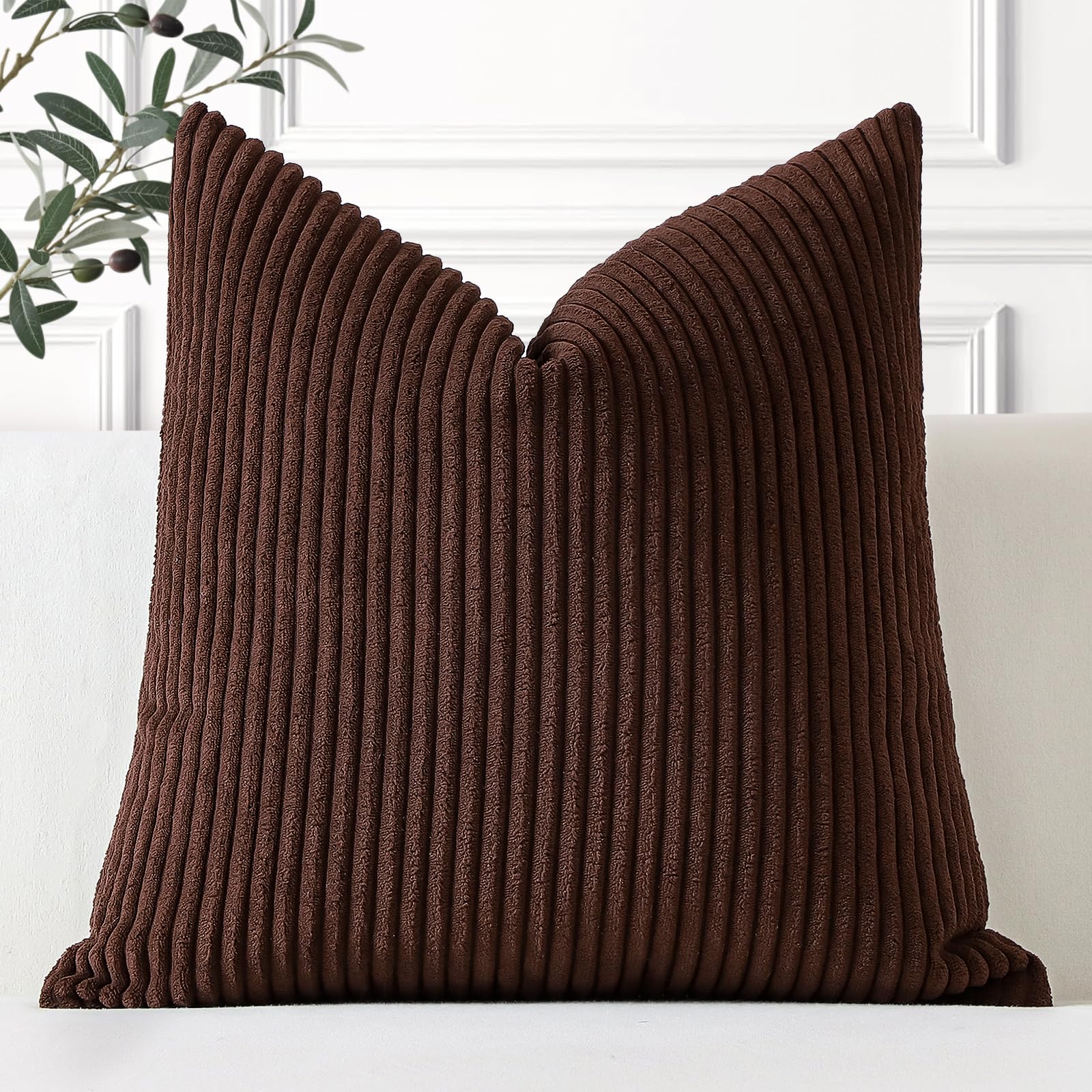 Artscope Cozy Striped Corduroy Cushion Cover 40x40cm Super Soft Decorative Square Throw Pillow Covers Case for Sofa Couch Bedroom Car Decor 16 x 16 Inches, Brown