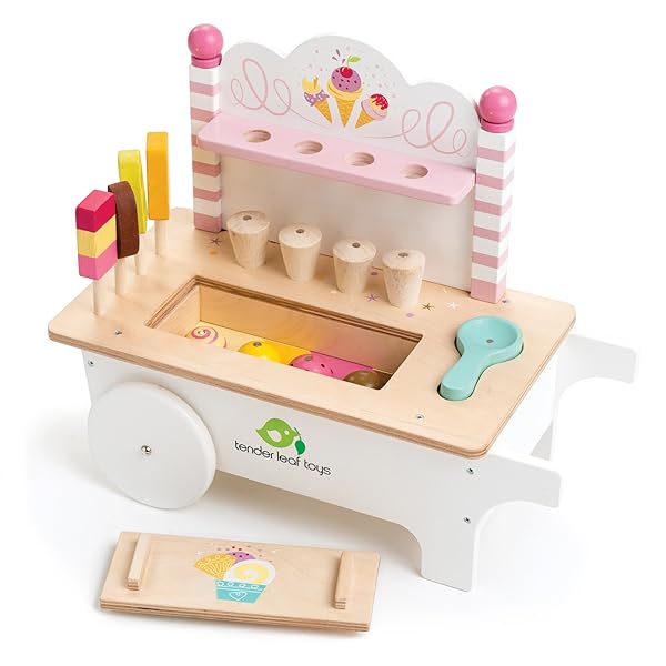 15 PC ICE CREAM CART – INCLUDES ICE CREAM CONES, POPSICLES, SCOOPER AND CART – MADE WITH PREMIUM MATERIALS AND CRAFTSMANSHIP – ENCOURAGE ROLE PLAY AND DEVELOPS SOCIAL SKILLS – FOR CHILDREN 3+