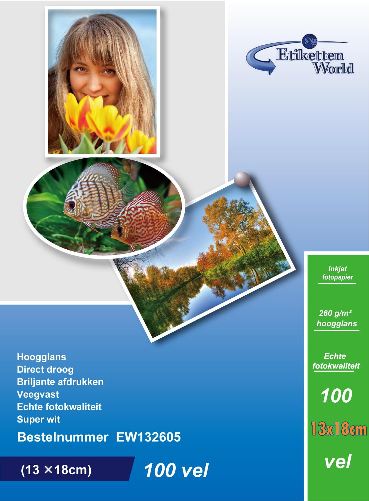 100 sheets of EtikettenWorld high-gloss - photo paper, 13 cm x 18 cm, 260gsm