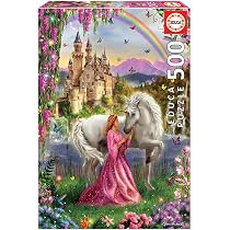 500-Piece Glitter Unicorn Forest Girl Puzzle – Magical Jigsaw For Adults With Poster - View #3