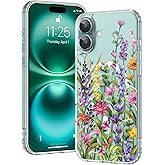 OOK Magnetic for iPhone 16 Case Clear [Compatible with MagSafe] Floral Design with Full Camera Protection Colorful Wild Flowers Rattan Pattern Shockproof Slim Fit (6.1")