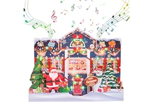 MZD8391 3D Pop Up Christmas Cards with Music and Lights, Animated Christmas Gift Card, Playing 3 Songs with 3 Matching Lights Blinking Modes (Envelope Included)