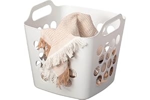 BASICWISE Flexible Plastic Laundry Basket - Square Storage Hamper with Side Handles for Easy Carrying - Versatile Organizer for Laundry, and Household Storage, 28 Litter White