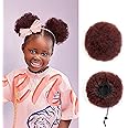 4 Inch Small Afro Puff Natural Human Hair Ponytail for Kids Baby Black Women Short Kinky Curly Ponytail Extension Drawstring Ponytail 4c Fake Bun Children African American Afro Puffs Buns Wine Red 30g