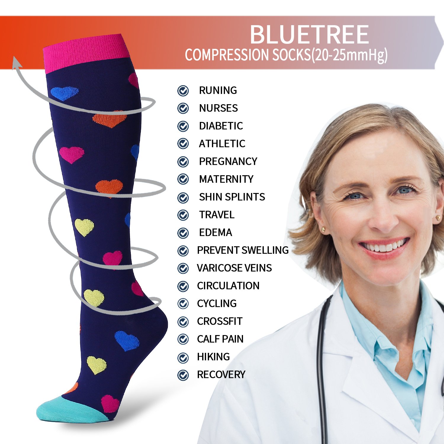 7 Pairs Compression Socks For Women and Men Best Medical, Nursing