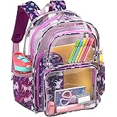 Bagseri Clear Backpack for Girls - 15 Inch Heavy Duty Kids Clear Bookbag for Kindergarten to Grade 2, Transparent School Bag with Reflective Strip, Fits Folders, Deep Purple Unicorn