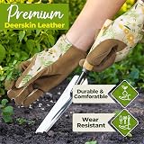 HANDLANDY Gardening Gloves for Women Deerskin Leather Breathable Medium view 2